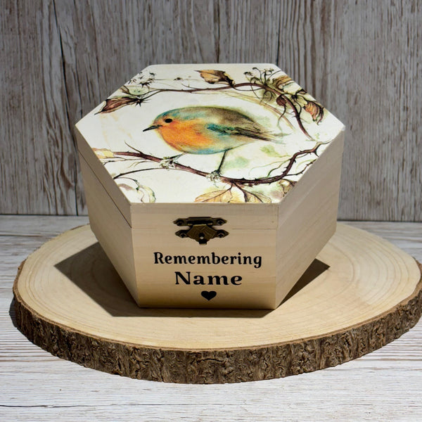 Wood Box, Keepsake Box, Sympathy Gift, Memorial Keepsake Box, Personalised Memory box, Robin Memory Box, Grieving Gift for Lost Loved Ones.