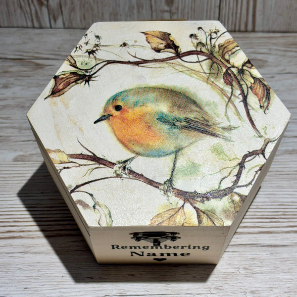 Wood Box, Keepsake Box, Sympathy Gift, Memorial Keepsake Box, Personalised Memory box, Robin Memory Box, Grieving Gift for Lost Loved Ones.