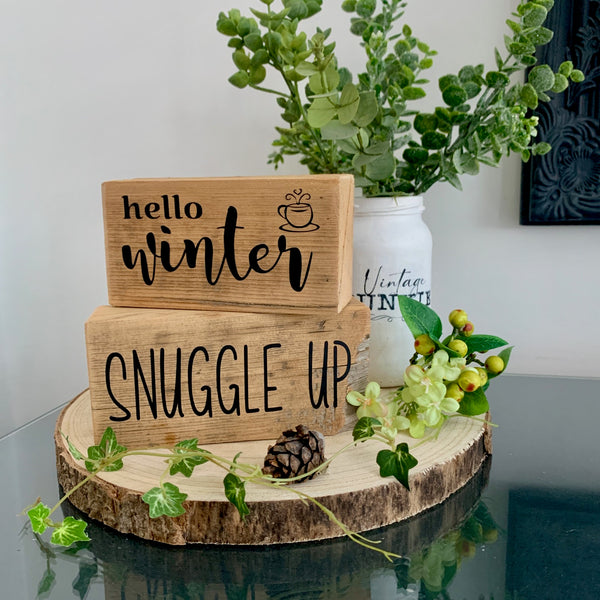 Hello Winter, Snuggle Up, Wooden signs, Christmas Decor, Home Decoration,