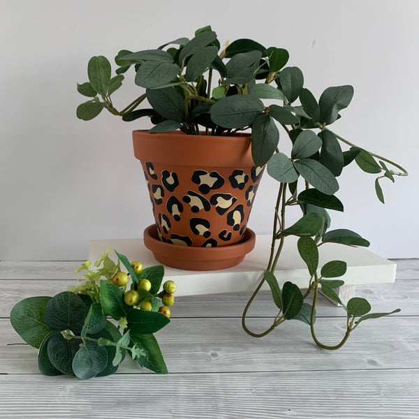 Terracotta Black Cream Leopard Print Plant Pot | 13 cm Flower Pot | Stylish Home Decor | Perfect Birthday, Housewarming Gift, Christmas Gift