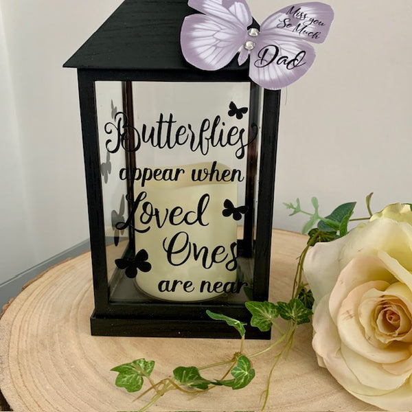 Butterflies appear when loved ones are near, Memorial Lantern, Mourning Gift, Grieving Gift, Personalised Memorial Lantern. Photo Lantern.