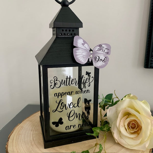 Butterflies appear when loved ones are near, Memorial Lantern, Mourning Gift, Grieving Gift, Personalised Memorial Lantern. Photo Lantern.