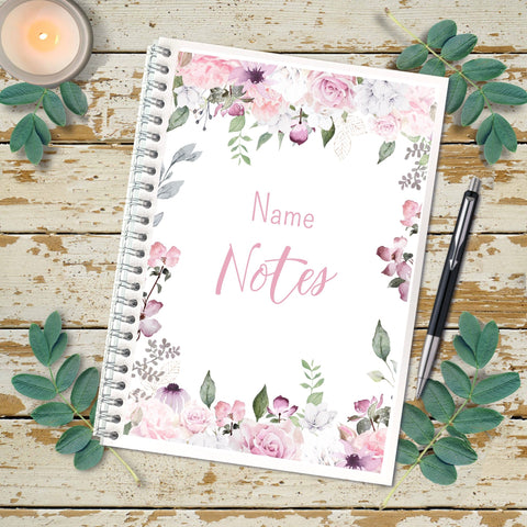 Floral Spiral notebook, Notes/Sketches/Journal, Student Notebook, Personalised Gift, Plain Notebook, Personalised gift, Flower Notebook, A5