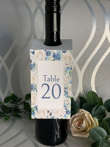 Wedding Table Numbers, Bottle table numbers, Wedding Roses l Design, 1 - 20, Wedding table decorations | Blue themed wedding