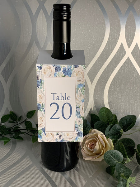 Wedding Table Numbers, Bottle table numbers, Wedding Roses l Design, 1 - 20, Wedding table decorations | Blue themed wedding