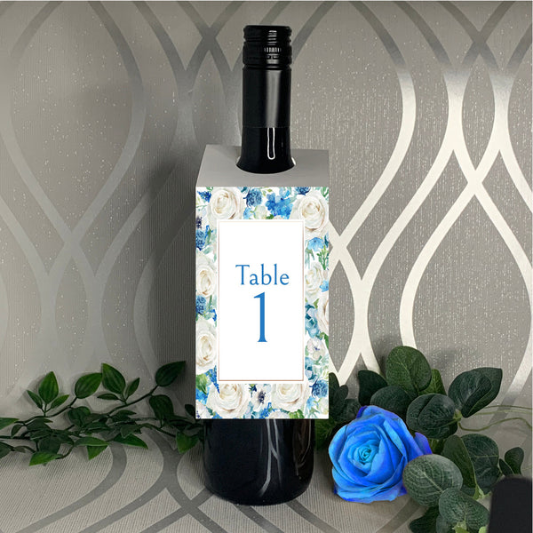 Wedding Table Numbers, Bottle table numbers, Wedding Roses l Design, 1 - 20, Wedding table decorations | Blue themed wedding