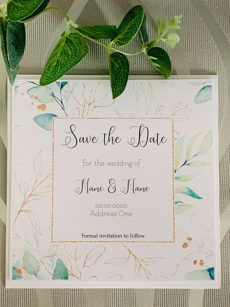 Save the Date Cards and envelopes, Wedding Invitations, Wedding Cards, Personalised, Eucalyptus inspired, 6" cards , Wedding Invites.