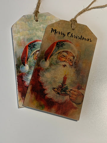 Christmas Gift Tags, Handmade Tags. 2 Vintage Style, 16 cm x 9 cm - beautifully handmade Wooden Tags for a Special Christmas Gift