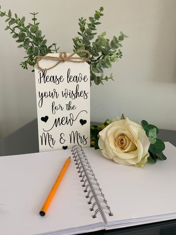 Wooden Tag, Wedding Venue Decor, Mr & Mrs, Newly Weds, Please leave your wishes, Wedding Sign, Wooden Sign for wedding table, 19cm