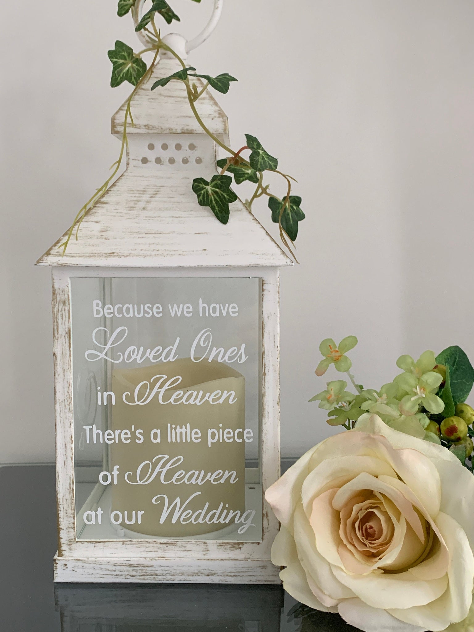 Because we have Loved Ones in Heaven, Wedding Lantern, Wedding Venue Decoration, Memorial Lantern, White & Gold Wedding Memorial Lantern