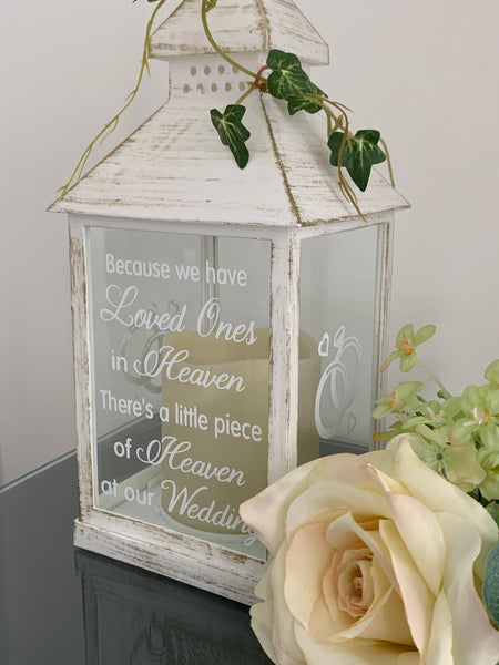 Because we have Loved Ones in Heaven, Wedding Lantern, Wedding Venue Decoration, Memorial Lantern, White & Gold Wedding Memorial Lantern