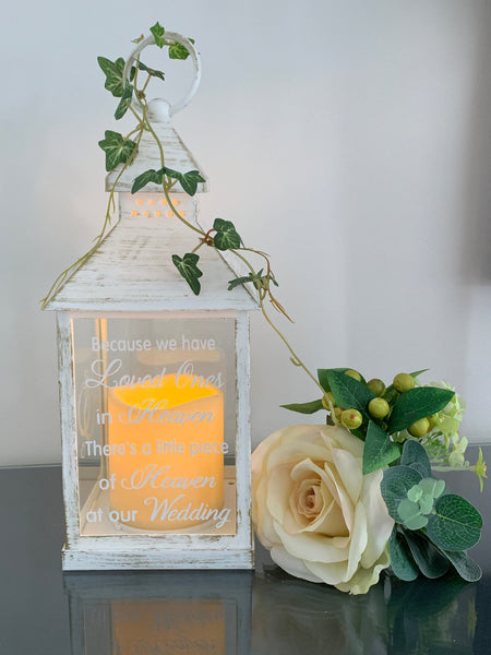 Because we have Loved Ones in Heaven, Wedding Lantern, Wedding Venue Decoration, Memorial Lantern, White & Gold Wedding Memorial Lantern