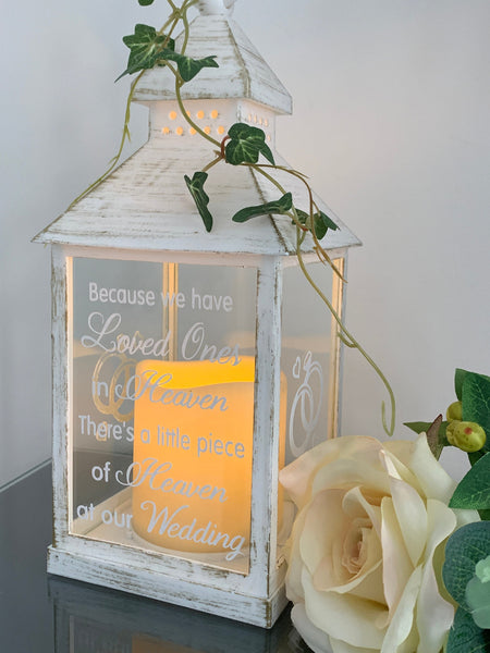 Because we have Loved Ones in Heaven, Wedding Lantern, Wedding Venue Decoration, Memorial Lantern, White & Gold Wedding Memorial Lantern