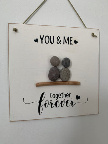 Wall hangings, Engagement Gift, Wedding Gift, You & Me together forever. Pebble Art,  Wall Hanger Pebble Art. Handmade Pebble Art Sign.