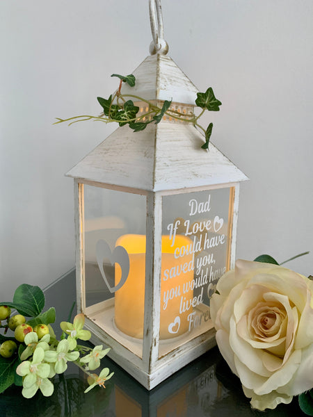 Personalised Memorial Lantern, If love could have saved you, you would have lived forever, White & Gold  Memorial Lantern - ANY NAME