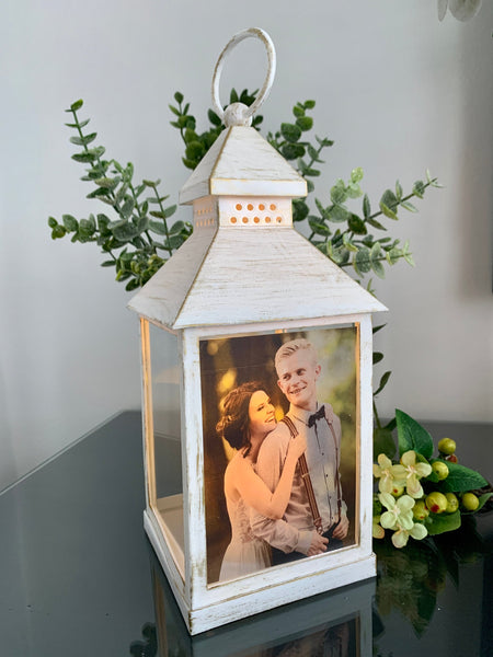 Photo Lantern with Candle, Memorial Lantern, Personalised Lantern, Sympathy Lantern, Memorial keepsake Lantern, White and Gold Lantern