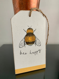 Bee Happy, Wooden Sign, Bee Happy Wall Hanging, Bee Happy Home Decoration, 16 cm x 9 cm. Birthday, Christmas, New Home, Leaving Gift.