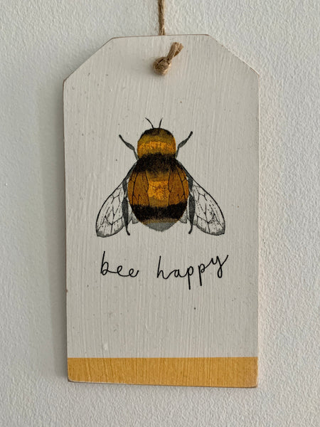 Bee Happy, Wooden Sign, Bee Happy Wall Hanging, Bee Happy Home Decoration, 16 cm x 9 cm. Birthday, Christmas, New Home, Leaving Gift.