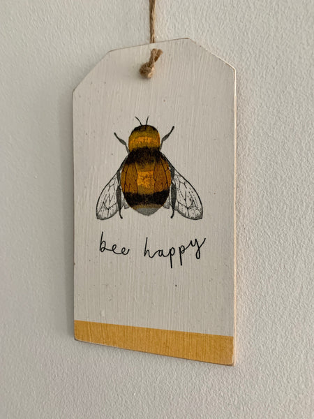 Bee Happy, Wooden Sign, Bee Happy Wall Hanging, Bee Happy Home Decoration, 16 cm x 9 cm. Birthday, Christmas, New Home, Leaving Gift.