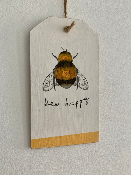 Bee Happy, Wooden Sign, Bee Happy Wall Hanging, Bee Happy Home Decoration, 16 cm x 9 cm. Birthday, Christmas, New Home, Leaving Gift.