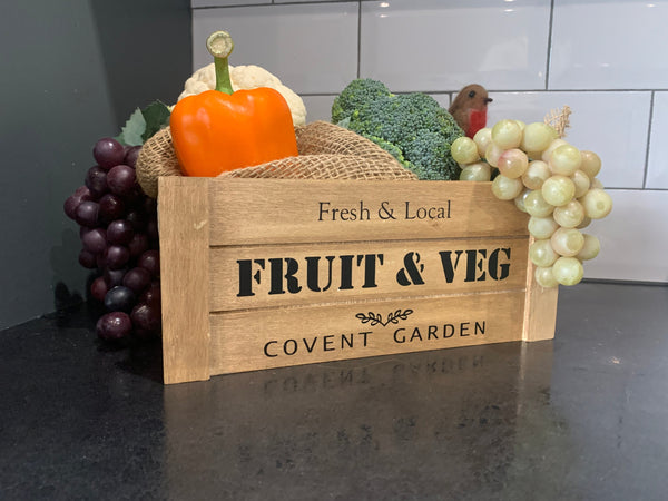 Wooden Box Wooden Hamper Box, Fruit & Veg Crate, Kitchen Crate,  26 x 11 x 21 cm Christmas Hamper Crate, Wooden Box/Crate for Kitchen/Larder