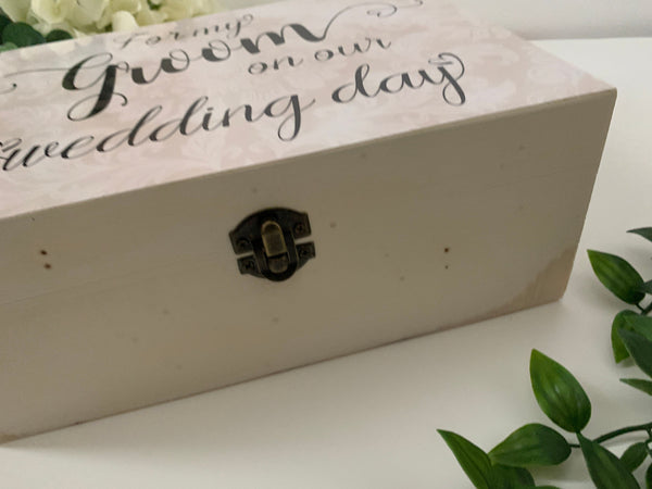 Wedding Gift Box, For My Bride/For My Groom on our Wedding Day, Wooden Box for Wedding Gifts. Wedding Giftware Box 25 cm x 20 cm x 10cm