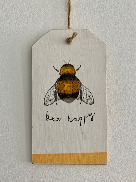 Bee Happy, Wooden Sign, Bee Happy Wall Hanging, Bee Happy Home Decoration, 16 cm x 9 cm. Birthday, Christmas, New Home, Leaving Gift.