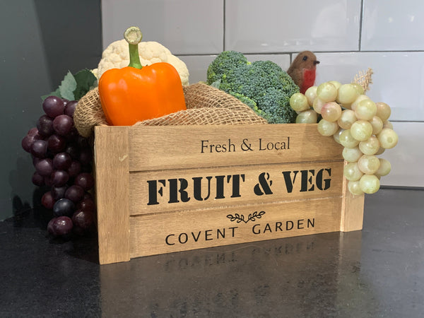 Wooden Box Wooden Hamper Box, Fruit & Veg Crate, Kitchen Crate,  26 x 11 x 21 cm Christmas Hamper Crate, Wooden Box/Crate for Kitchen/Larder