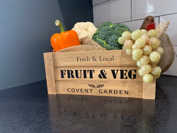 Wooden Box Wooden Hamper Box, Fruit & Veg Crate, Kitchen Crate,  26 x 11 x 21 cm Christmas Hamper Crate, Wooden Box/Crate for Kitchen/Larder