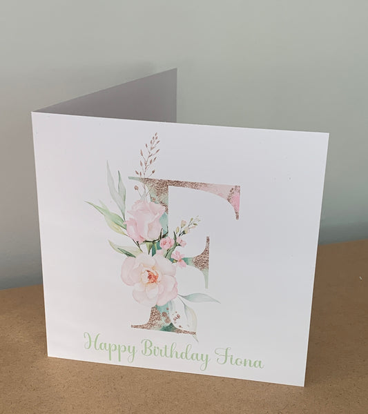 Birthday Card, Initial Birthday Card, Name Card, Eucalyptus Birthday Card, Happy Birthday Name, Card for Her, Sister, Mom, Aunty, Nanny, Mum