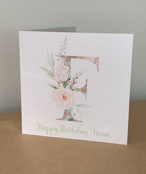 Birthday Card, Initial Birthday Card, Name Card, Eucalyptus Birthday Card, Happy Birthday Name, Card for Her, Sister, Mom, Aunty, Nanny, Mum