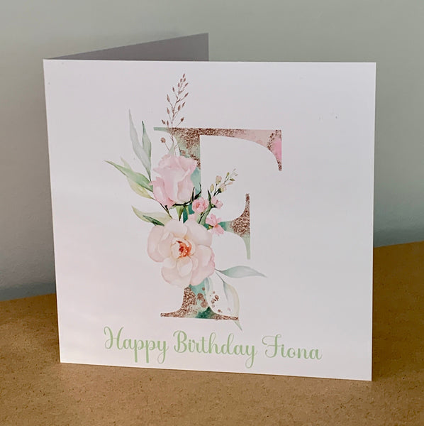 Birthday Card, Initial Birthday Card, Name Card, Eucalyptus Birthday Card, Happy Birthday Name, Card for Her, Sister, Mom, Aunty, Nanny, Mum