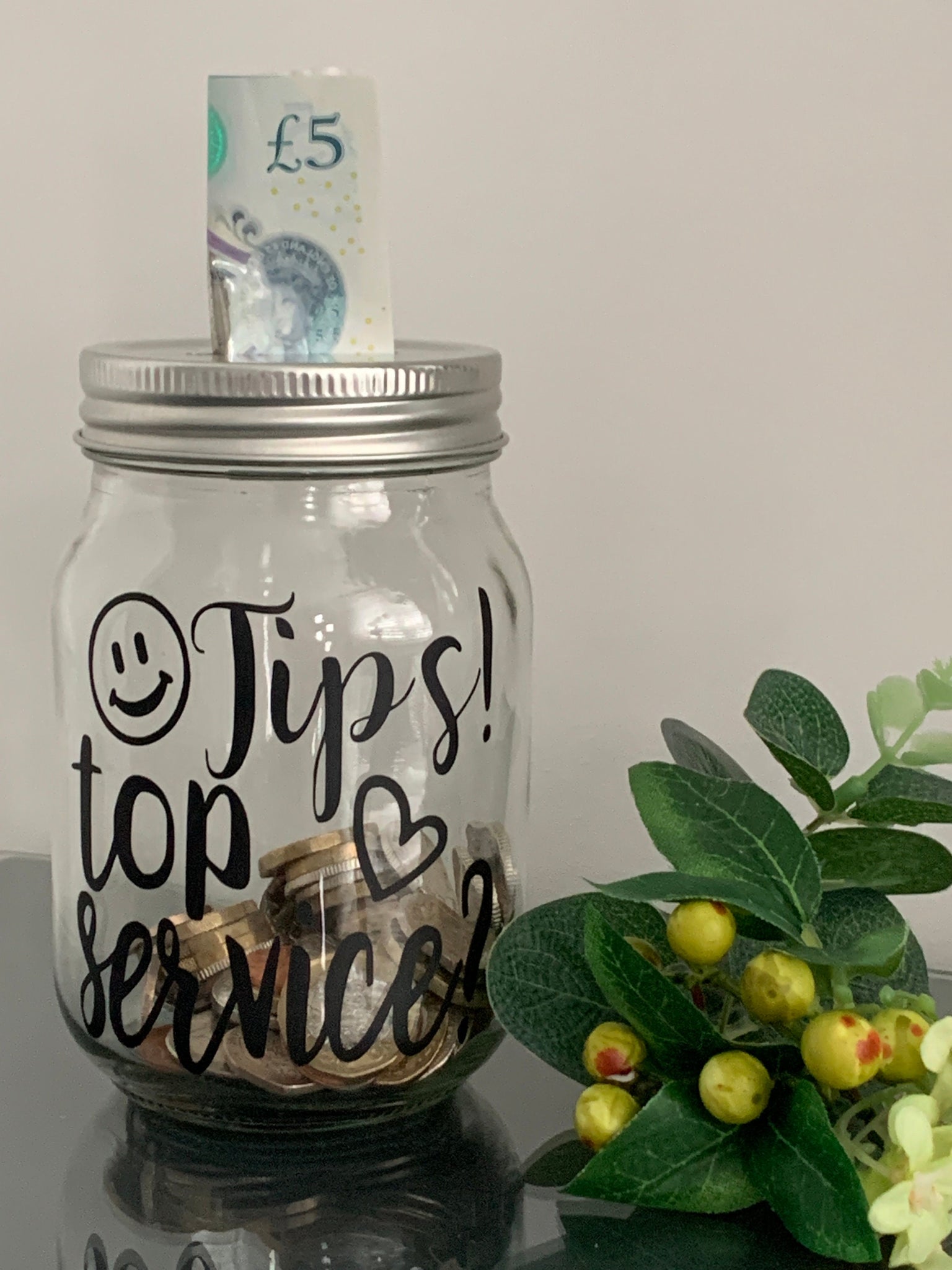 Tip Jar, Restaurant Tips, Barber Tips, Tips Container, Glass Tip Jar, Tips top service?, Novelty tip jar for Restaurant/Bar/Barber/Salon