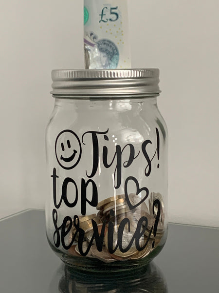 Tip Jar, Restaurant Tips, Barber Tips, Tips Container, Glass Tip Jar, Tips top service?, Novelty tip jar for Restaurant/Bar/Barber/Salon