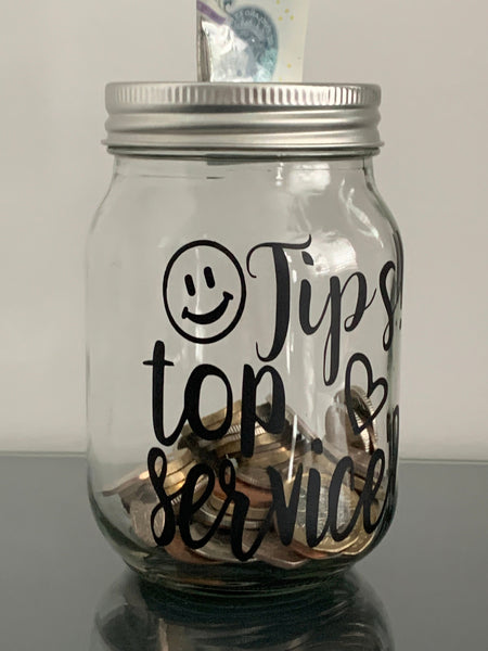 Tip Jar, Restaurant Tips, Barber Tips, Tips Container, Glass Tip Jar, Tips top service?, Novelty tip jar for Restaurant/Bar/Barber/Salon