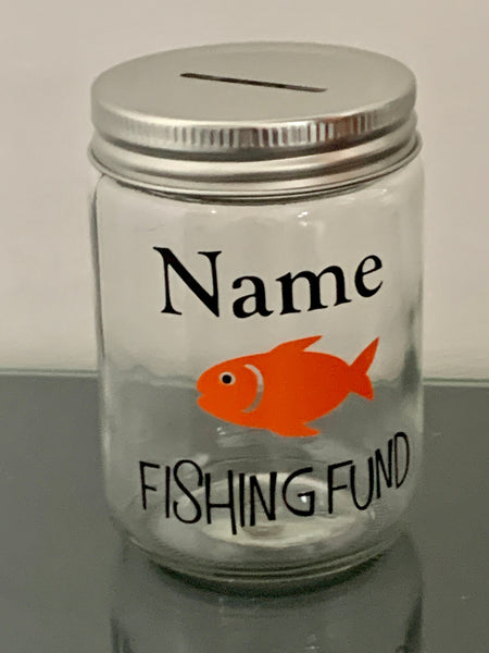 Savings jar, Fund Jar. Personalised Fishing Gift, Dad Gift, Uncle Gift, Birthday Gift, Novelty Fishing, Savings Jar for Fishing Hobby