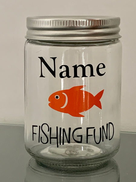 Savings jar, Fund Jar. Personalised Fishing Gift, Dad Gift, Uncle Gift, Birthday Gift, Novelty Fishing, Savings Jar for Fishing Hobby