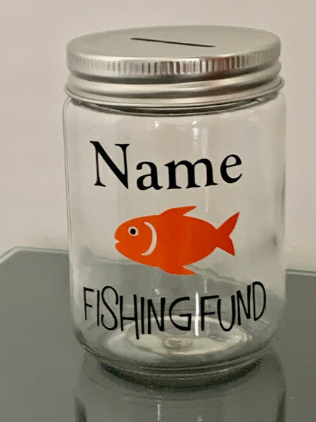 Savings jar, Fund Jar. Personalised Fishing Gift, Dad Gift, Uncle Gift, Birthday Gift, Novelty Fishing, Savings Jar for Fishing Hobby