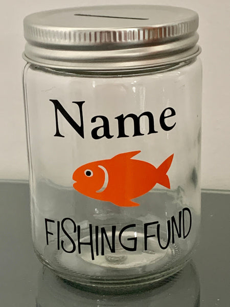 Savings jar, Fund Jar. Personalised Fishing Gift, Dad Gift, Uncle Gift, Birthday Gift, Novelty Fishing, Savings Jar for Fishing Hobby