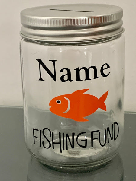 Savings jar, Fund Jar. Personalised Fishing Gift, Dad Gift, Uncle Gift, Birthday Gift, Novelty Fishing, Savings Jar for Fishing Hobby