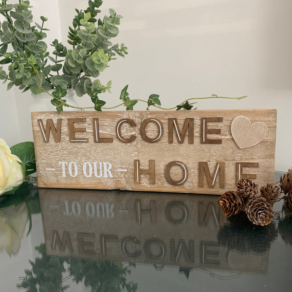 Welcome to our Home, New Home gift, Moving Home Gift, Pallet Sign, Home Decoration. Wooden Sign, 29 cm x 9.5 cm Farmhouse Style Sign.