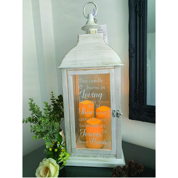 This candle burns in loving memory of those who cannot be here today but are forever in our hearts. Memorial Lantern, Wedding, Special Event