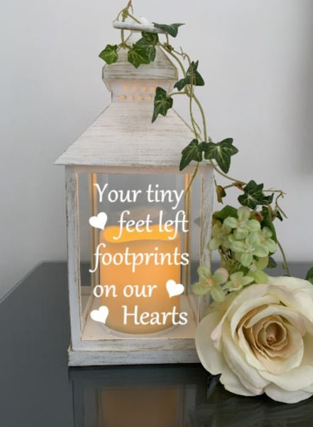 Memorial Lantern, Baby/New Born Memories, Your tiny feet left footprints on our hearts, Memorial Gift, Memorial Keepsake Gift, Funeral Gift