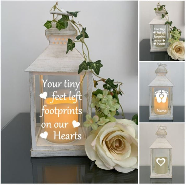 Memorial Lantern, Baby/New Born Memories, Your tiny feet left footprints on our hearts, Memorial Gift, Memorial Keepsake Gift, Funeral Gift