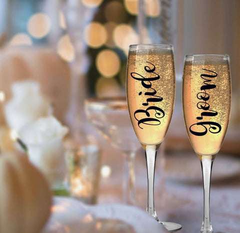 Personalized Decal, Name sticker - Custom Name Vinyl Stickers, Name Decal - Wine and  Champagne Glass Decal Name Stickers. Bride Groom