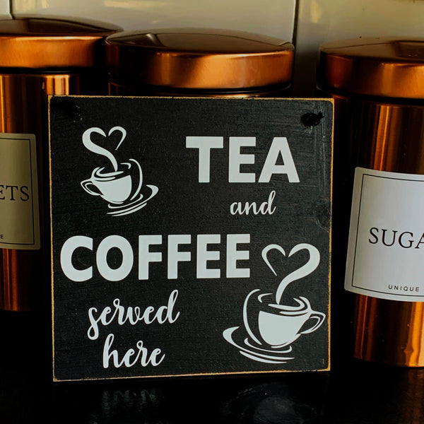 Tea and Coffee Sign, coffee bar sign, tea bar, Tea and coffee cups, wooden sign, coffee shop, cafe sign, handmade sign, kitchen wall art.