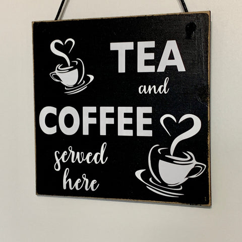 Tea and Coffee Sign, coffee bar sign, tea bar, Tea and coffee cups, wooden sign, coffee shop, cafe sign, handmade sign, kitchen wall art.