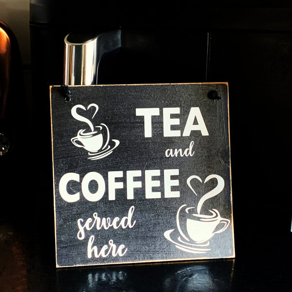 Tea and Coffee Sign, coffee bar sign, tea bar, Tea and coffee cups, wooden sign, coffee shop, cafe sign, handmade sign, kitchen wall art.