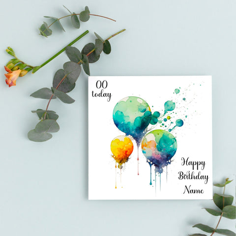 Birthday Card, Personalised Birthday Card, Greetings Card, Age Birthday Card, Balloon Card, Card for Him, Card for Her, Happy Birthday Card.