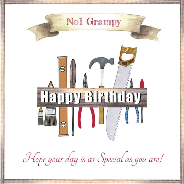 Birthday Card, No 1 Grampy, Happy Birthday Card, Greeting Card, Tools inspired, Birthday Card and Envelope, Grampy Card. Happy Birthday